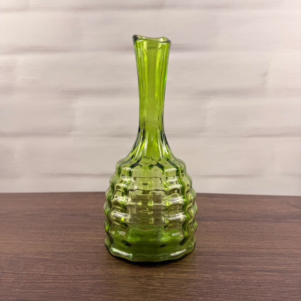 Blenko 64E Honeycomb Vase Olive Green Glass Mid Century Modern - Picture 5 of 8